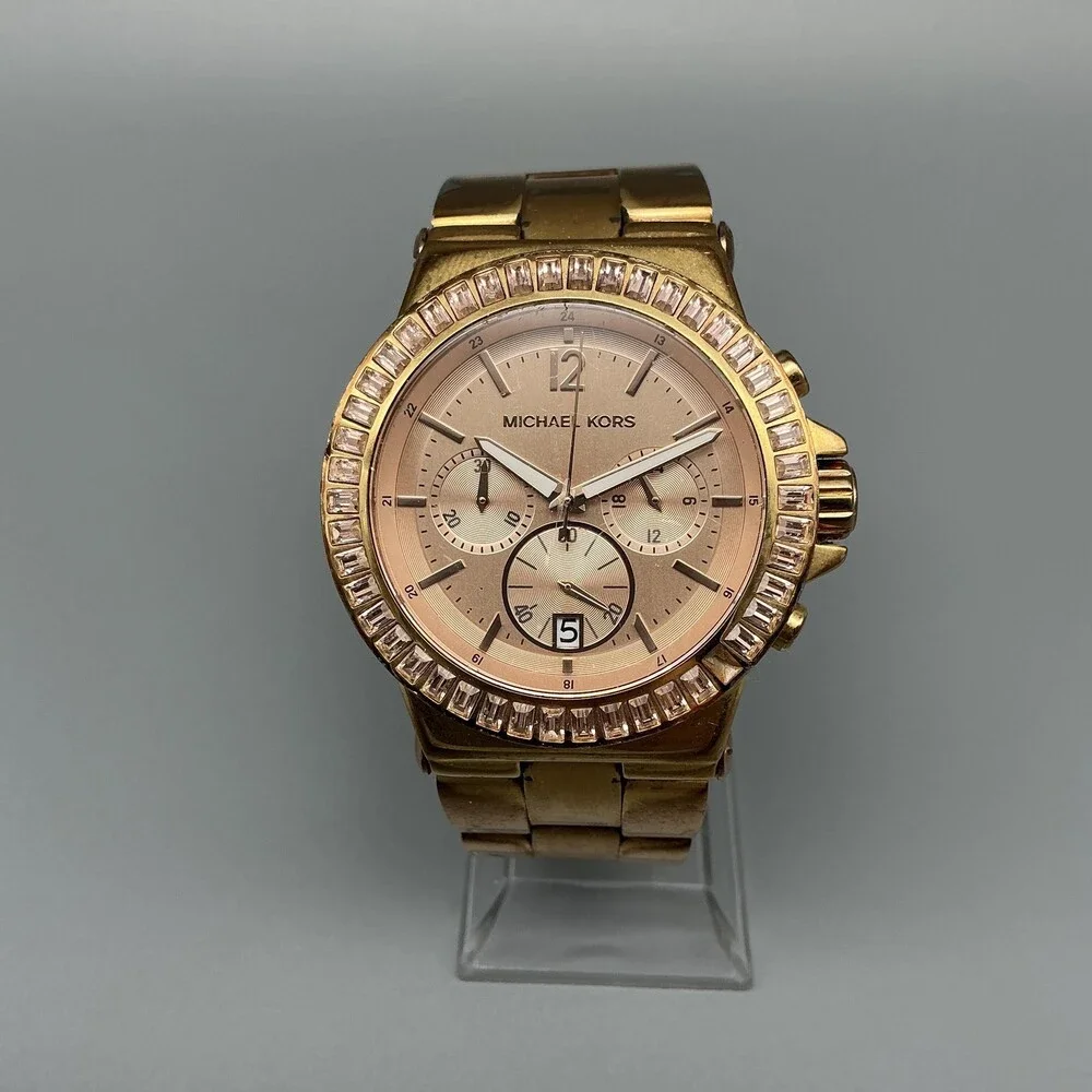 Michael Kors MK-5412 Womens Watch 41mm Crystal Bezel Chronograph New Battery 7